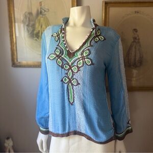 Vintage Embroidered Blue Women's Top